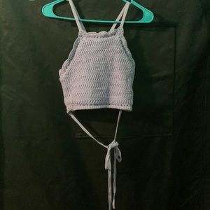 Hollister lilac high neck knit wrap around crop top